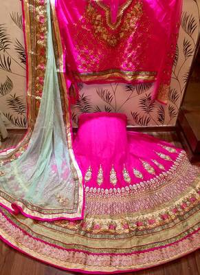 Pink Embroidered Net Semi Stitched Lehenga 1