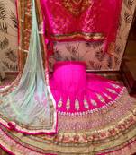Pink Embroidered Net Semi Stitched Lehenga