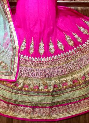 Pink Embroidered Net Semi Stitched Lehenga 2