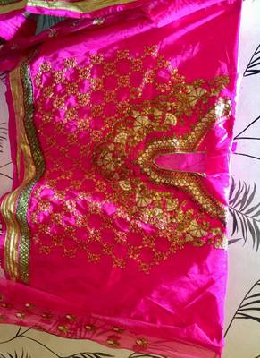 Pink Embroidered Net Semi Stitched Lehenga 4