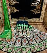 Green Embroidered Velvet Semi Stitched Lehenga