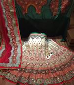 Beige Embroidered Net Semi Stitched Lehenga