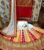 Off-White Embroidered Net Semi Stitched Lehenga