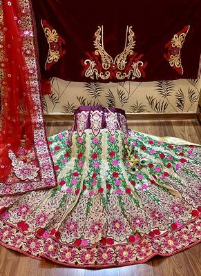 Multicolor Embroidered Net Semi Stitched Lehenga 1