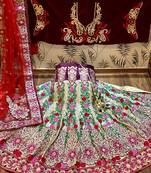 Multicolor Embroidered Net Semi Stitched Lehenga