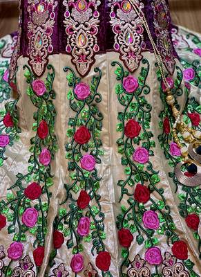 Multicolor Embroidered Net Semi Stitched Lehenga 3