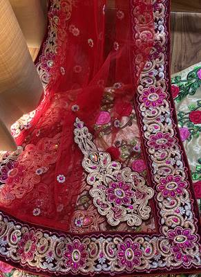 Multicolor Embroidered Net Semi Stitched Lehenga 4