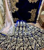 Blue Embroidered Velvet Semi Stitched Lehenga