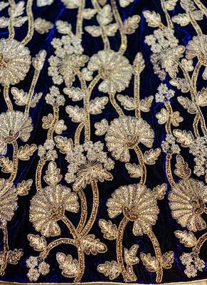 Blue Embroidered Velvet Semi Stitched Lehenga 2