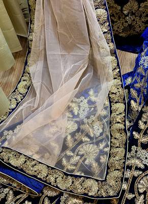 Blue Embroidered Velvet Semi Stitched Lehenga 3