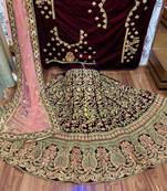 Maroon Embroidered Velvet Semi Stitched Lehenga