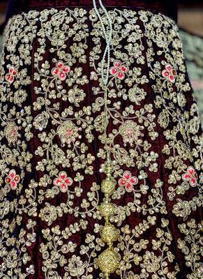 Maroon Embroidered Velvet Semi Stitched Lehenga 3