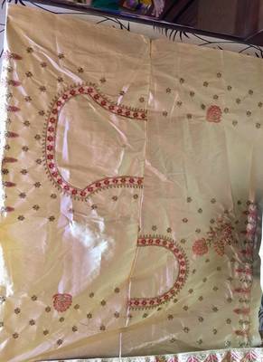 Cream Embroidered Satin Semi Stitched Lehenga 4