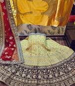 Yellow Embroidered Satin Semi Stitched Lehenga