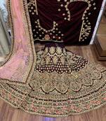 Maroon Embroidered Velvet Semi Stitched Lehenga
