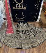 Blue Embroidered Velvet Semi Stitched Lehenga