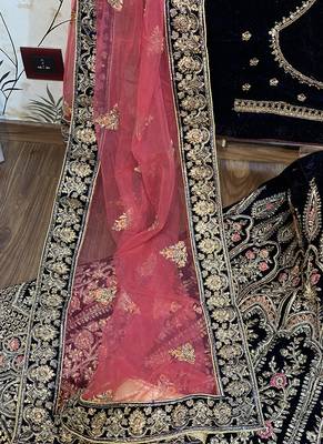 Blue Embroidered Velvet Semi Stitched Lehenga 2