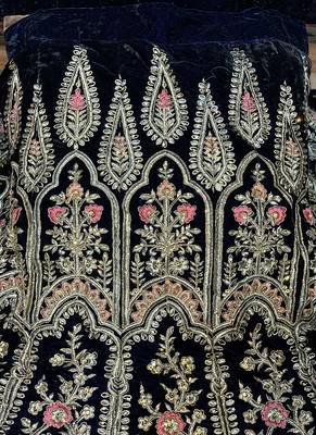 Blue Embroidered Velvet Semi Stitched Lehenga 3