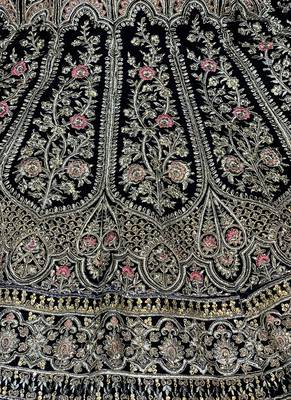 Blue Embroidered Velvet Semi Stitched Lehenga 4