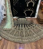 Green Embroidered Velvet Semi Stitched Lehenga