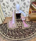 Maroon Embroidered Velvet Semi Stitched Lehenga