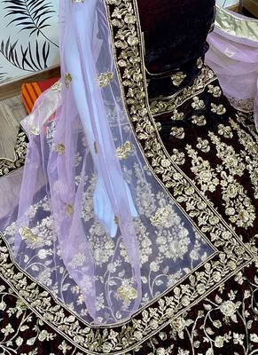 Maroon Embroidered Velvet Semi Stitched Lehenga 3