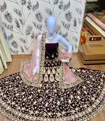 Purple Embroidered Velvet Semi Stitched Lehenga