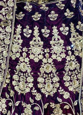 Purple Embroidered Velvet Semi Stitched Lehenga 3