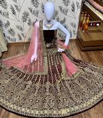 Purple Embroidered Velvet Semi Stitched Lehenga