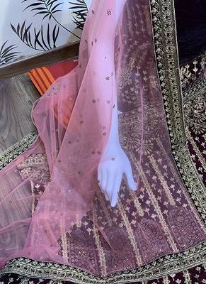 Purple Embroidered Velvet Semi Stitched Lehenga 4