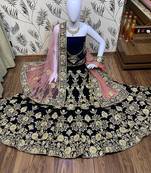 Blue Embroidered Velvet Semi Stitched Lehenga