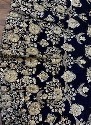 Blue Embroidered Velvet Semi Stitched Lehenga 3