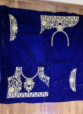 Blue Embroidered Velvet Semi Stitched Lehenga 4