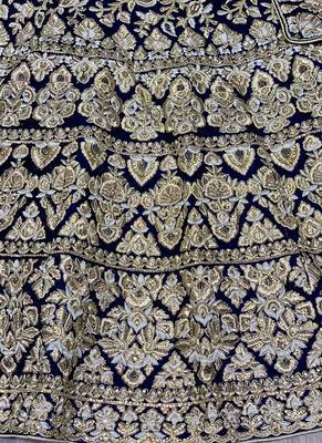Blue Embroidered Velvet Semi Stitched Lehenga 3