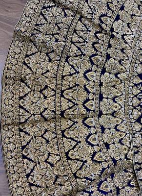 Blue Embroidered Velvet Semi Stitched Lehenga 4