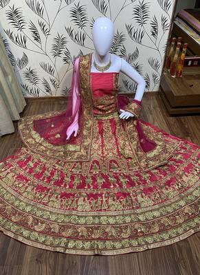 Pink Embroidered Satin Semi Stitched Lehenga 1