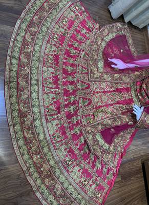 Pink Embroidered Satin Semi Stitched Lehenga 2
