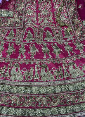 Pink Embroidered Satin Semi Stitched Lehenga 4
