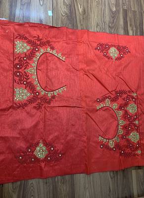 Red Embroidered Satin Semi Stitched Lehenga 4