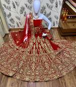 Red Embroidered Velvet Semi Stitched Lehenga