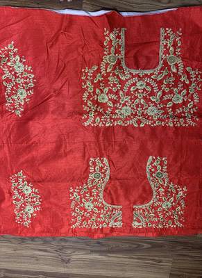 Red Embroidered Velvet Semi Stitched Lehenga 4