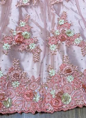 Pink Embroidered Net Semi Stitched Lehenga 3