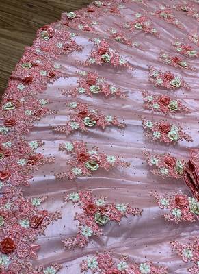 Pink Embroidered Net Semi Stitched Lehenga 4