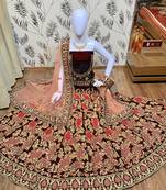 Maroon Embroidered Velvet Semi Stitched Lehenga