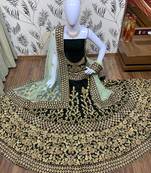 Green Embroidered Velvet Semi Stitched Lehenga