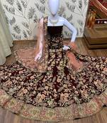 Maroon Embroidered Velvet Semi Stitched Lehenga