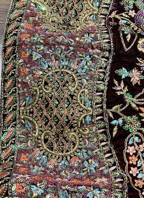 Maroon Embroidered Velvet Semi Stitched Lehenga 3