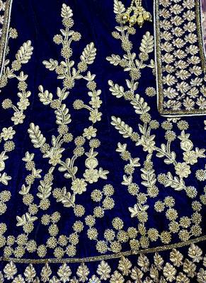 Blue Embroidered Velvet Semi Stitched Lehenga 2