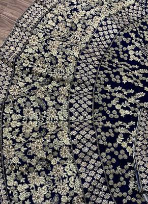Blue Embroidered Velvet Semi Stitched Lehenga 3