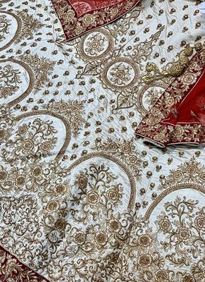 Off-White Embroidered Satin Semi Stitched Lehenga 3